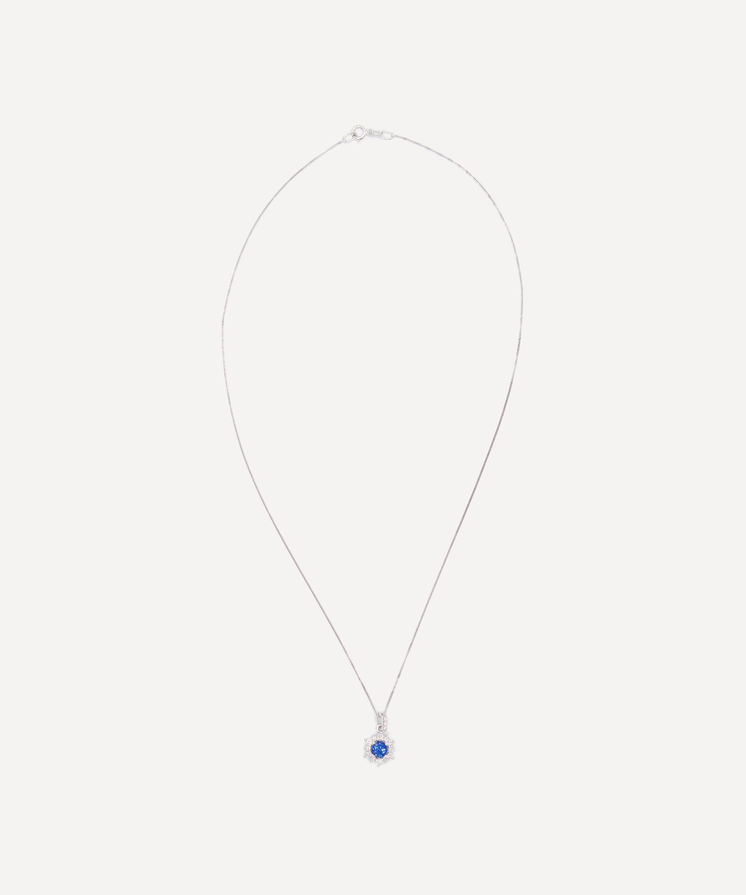 Kojis - 18ct White Gold Sapphire and Diamond Cluster Pendant Necklace image number 1