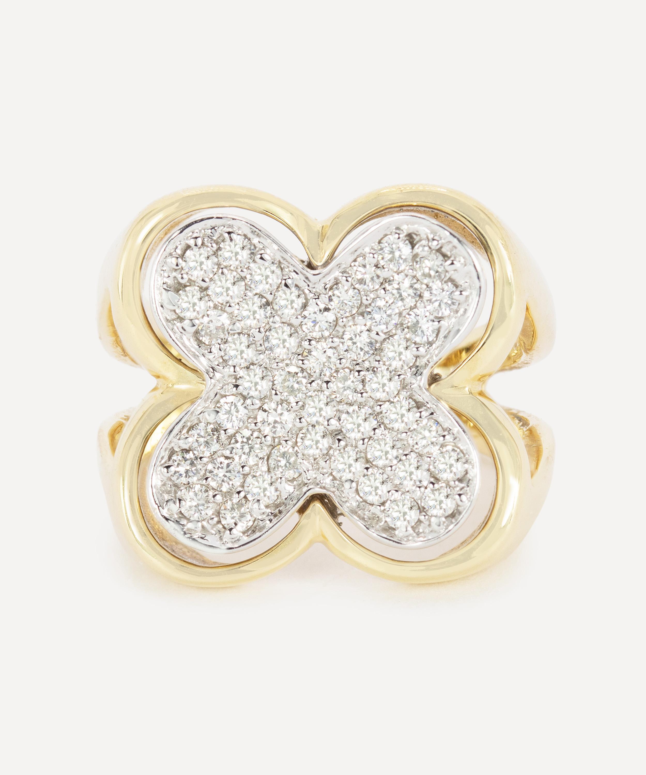 Kojis - 14ct White Gold Vintage Diamond Clover Ring image number 0