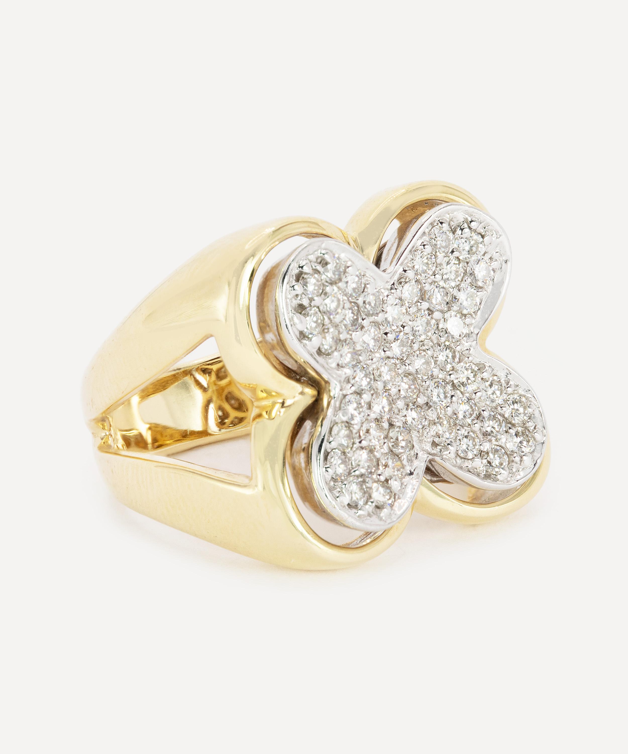 Kojis - 14ct White Gold Vintage Diamond Clover Ring image number 1