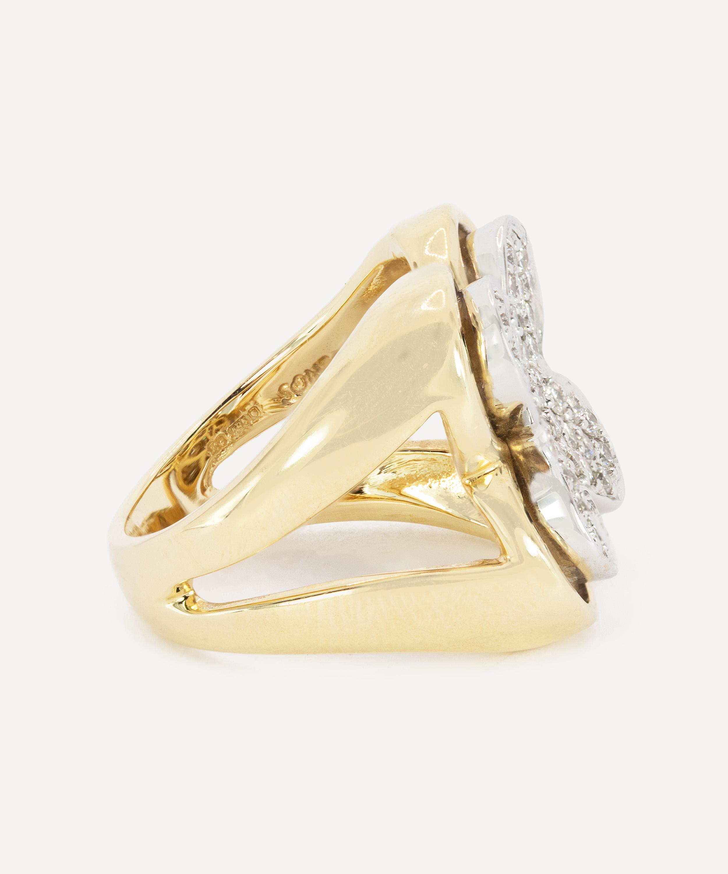 Kojis - 14ct White Gold Vintage Diamond Clover Ring image number 2