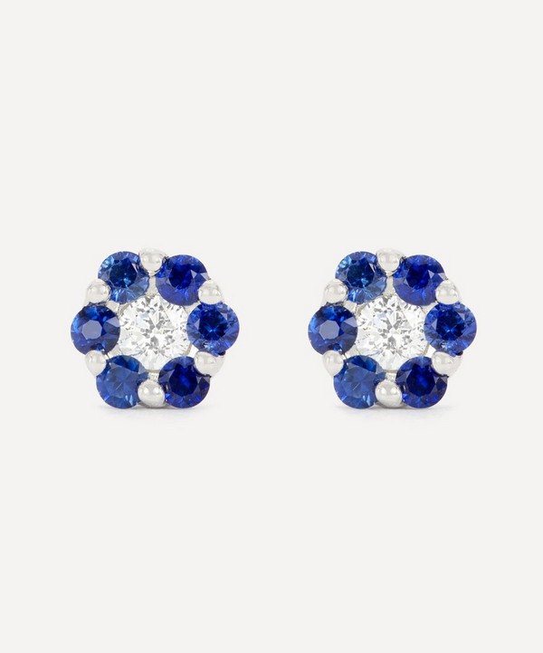 Kojis - 18ct White Gold Sapphire and Diamond Flower Cluster Earrings