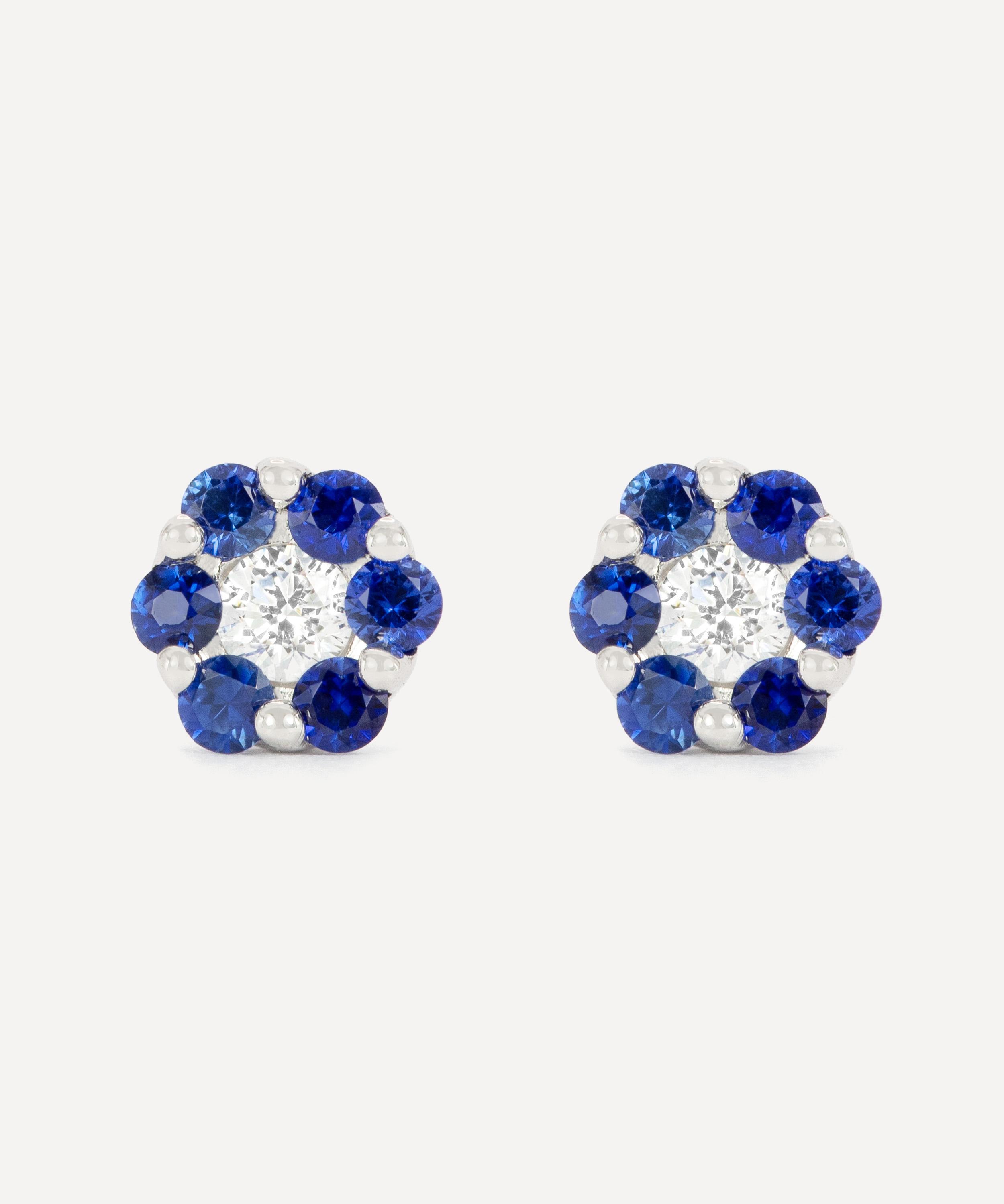 Kojis - 18ct White Gold Sapphire and Diamond Flower Cluster Earrings image number 0