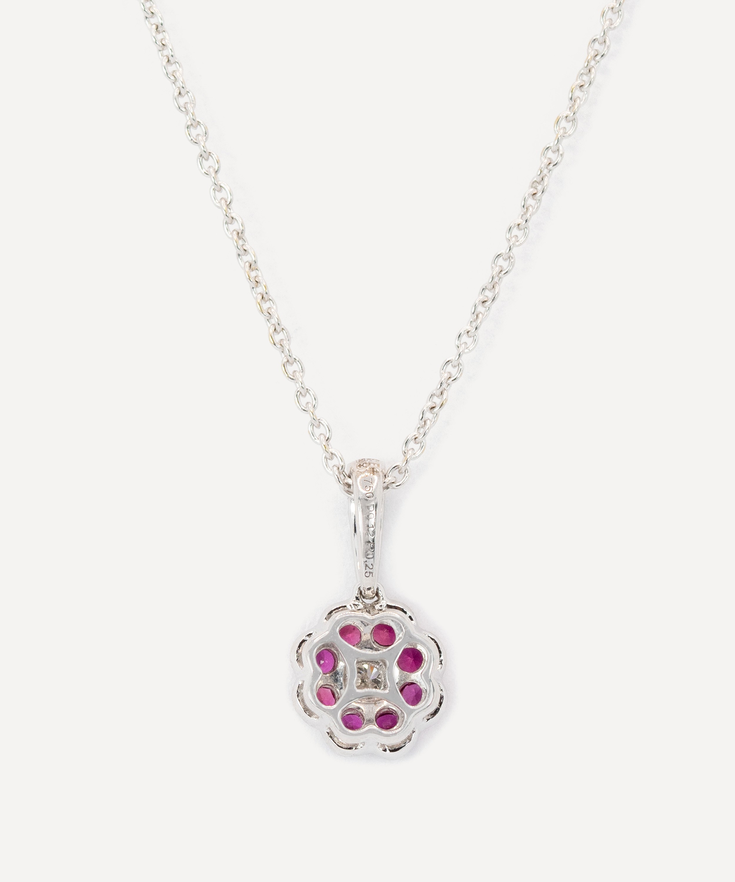 Kojis - 18ct White Gold Ruby and Diamond Flower Cluster Pendant Necklace image number 2