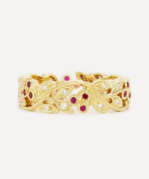 Kojis - 18ct Gold Ruby and Diamond Floral Eternity Ring image number null