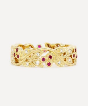 Kojis - 18ct Gold Ruby and Diamond Floral Eternity Ring image number 0