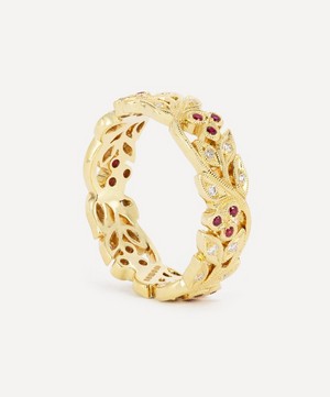 Kojis - 18ct Gold Ruby and Diamond Floral Eternity Ring image number 1