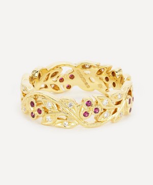 Kojis - 18ct Gold Ruby and Diamond Floral Eternity Ring image number 2