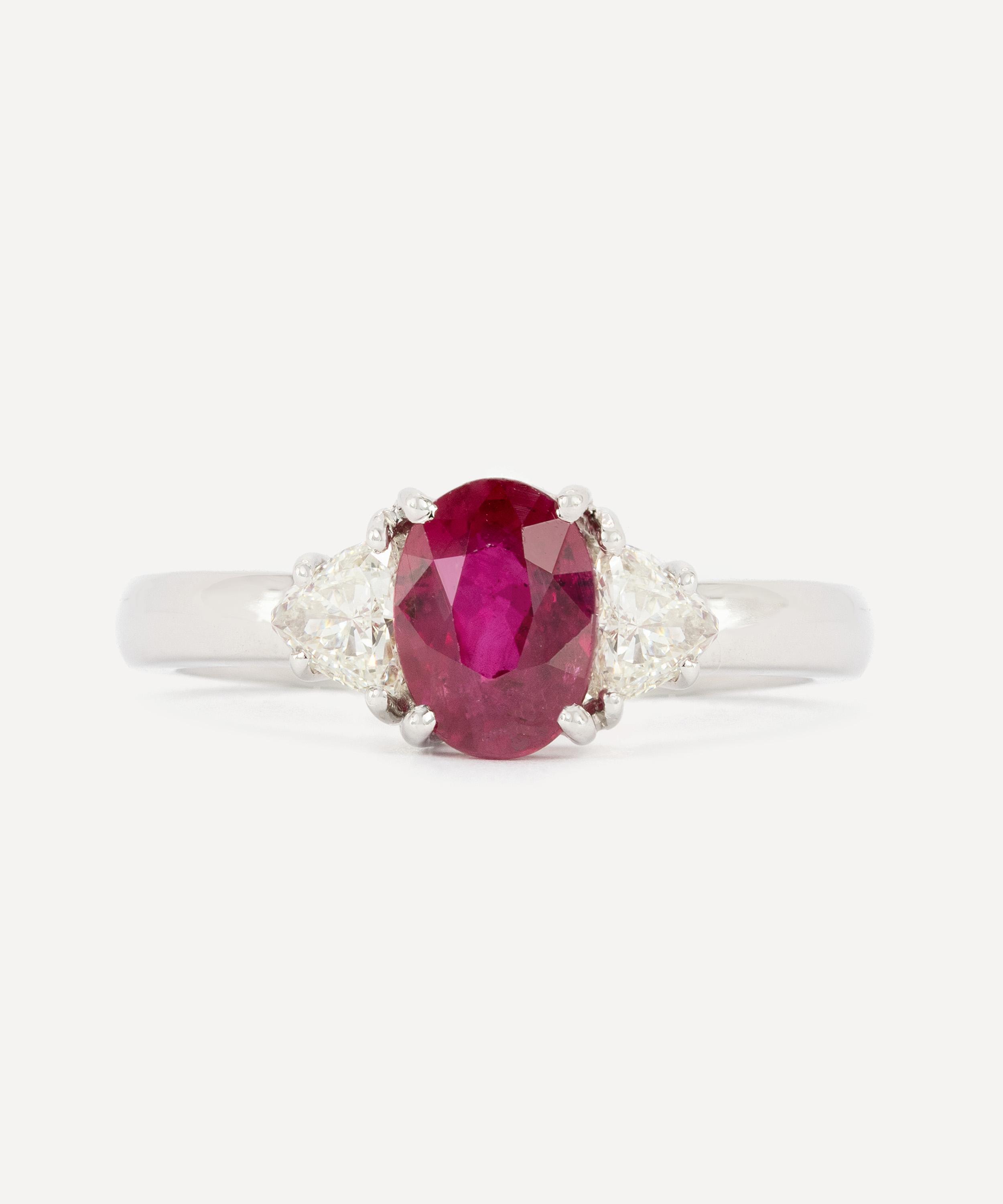 Kojis - 18ct White Gold Ruby and Diamond Trilogy Ring