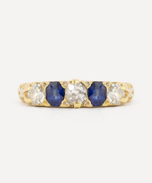 Kojis - 18ct Gold Antique Sapphire and Diamond Carved Head Ring image number null