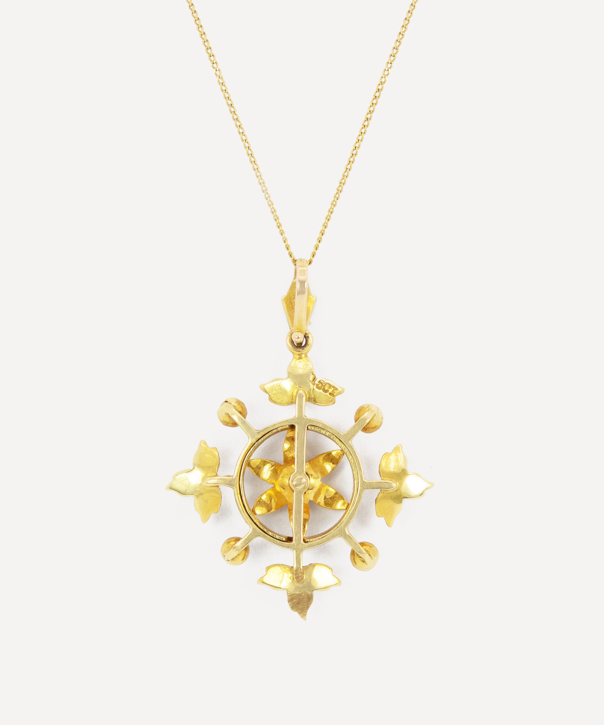 Kojis - 15ct Gold Edwardian Enamel and Pearl Pendant Necklace image number 2