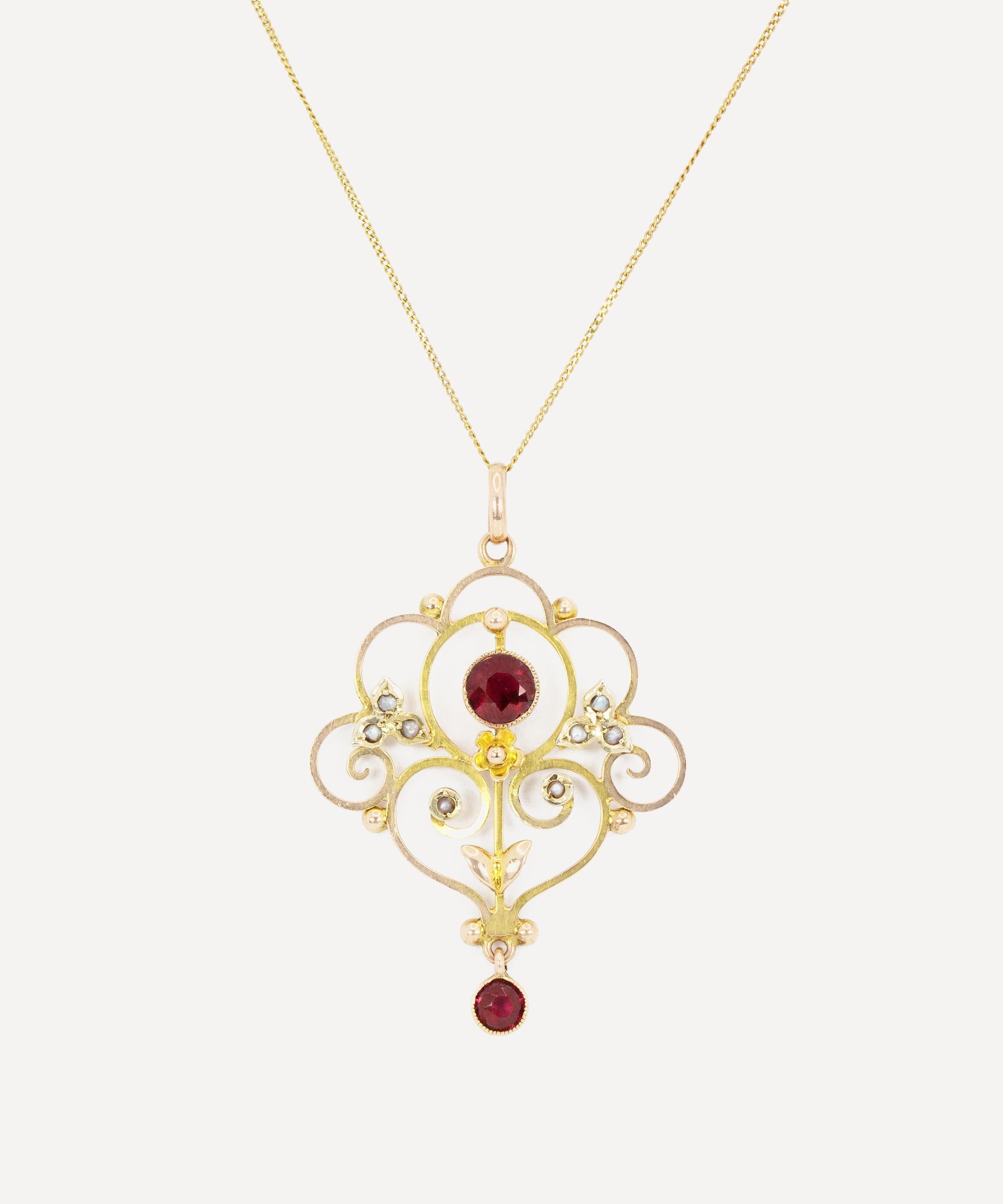 Kojis - 9ct Gold Edwardian Garnet Pendant Necklace image number 0