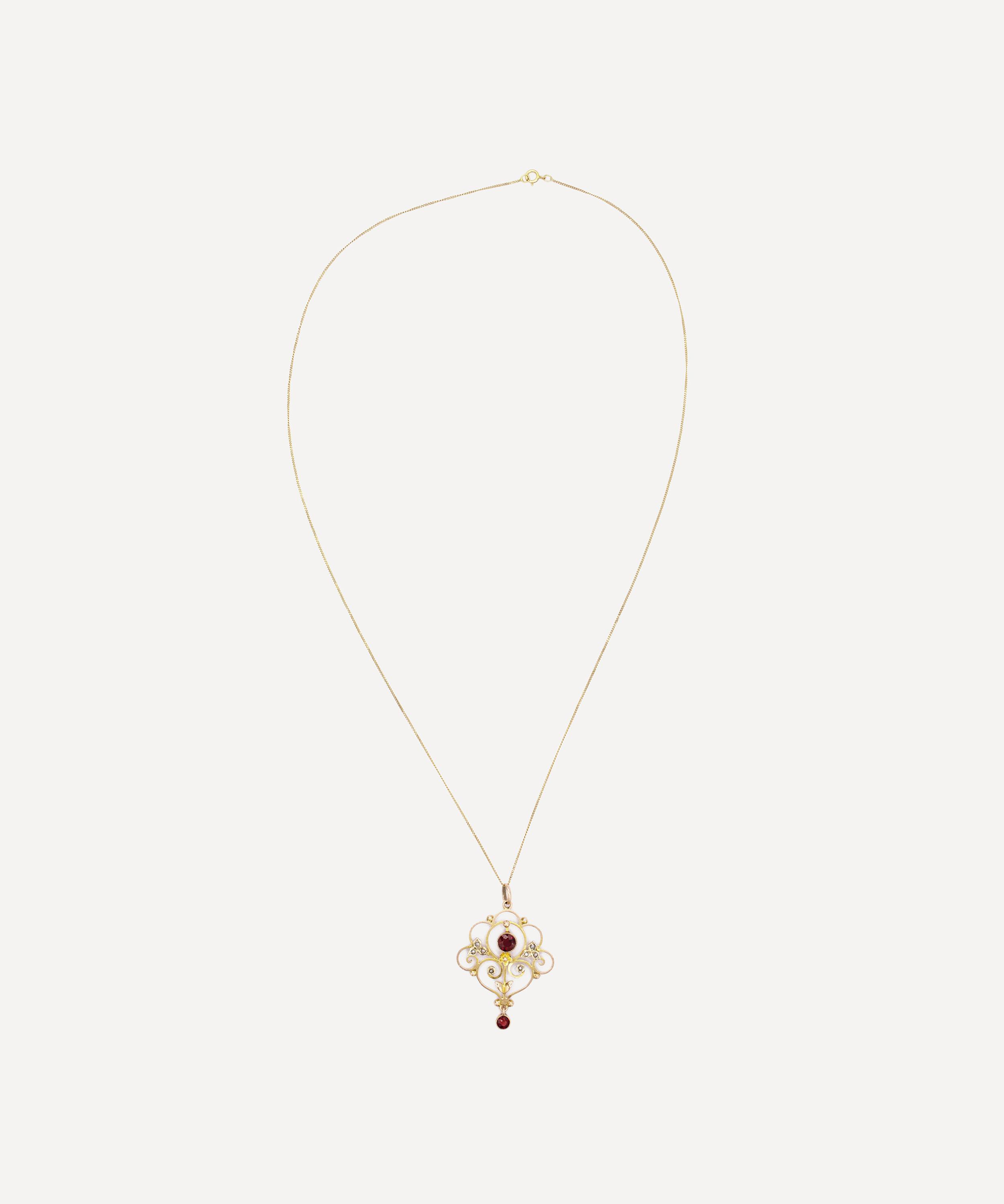 Kojis - 9ct Gold Edwardian Garnet Pendant Necklace image number 1