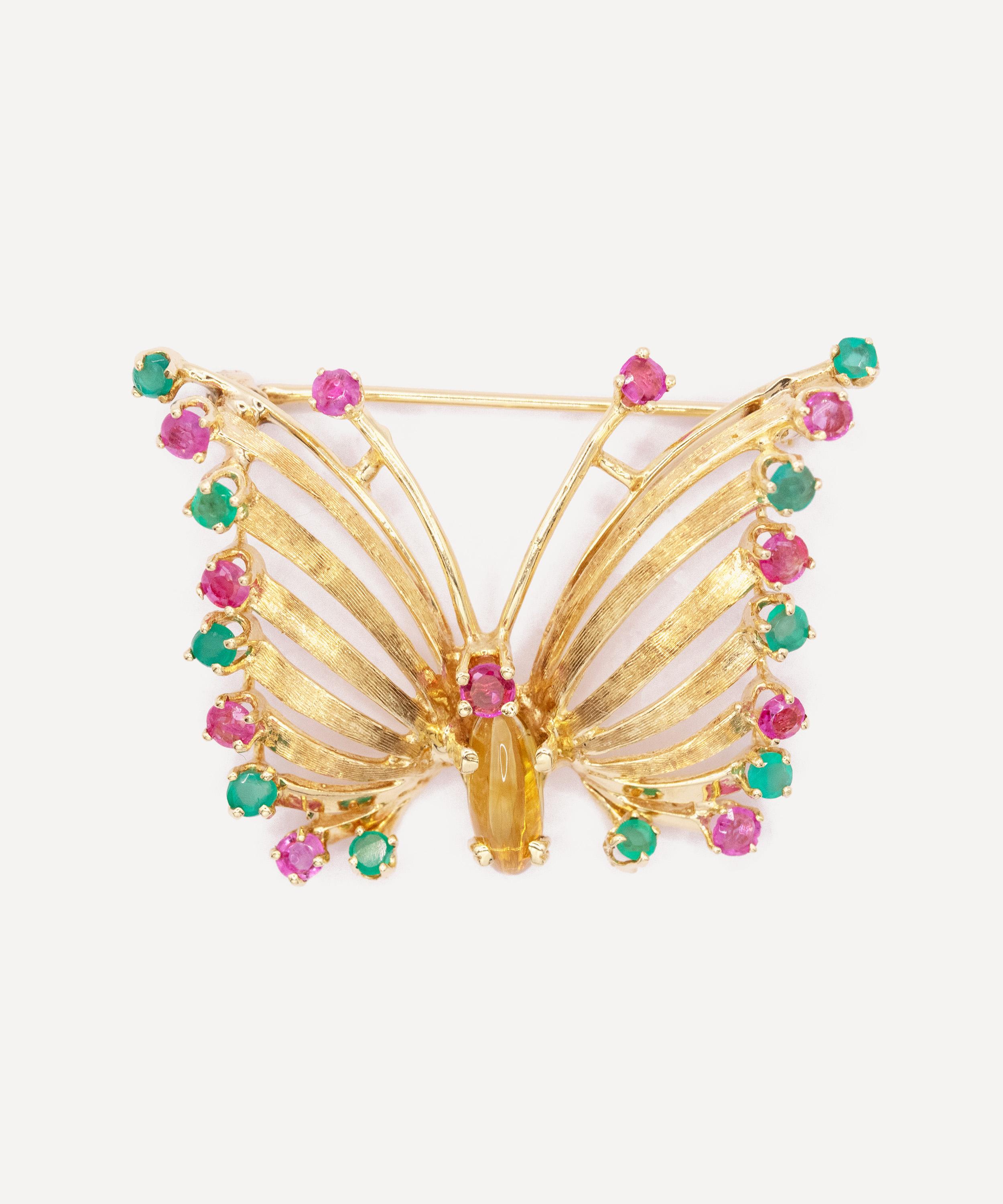Kojis - 14ct Gold Vintage Gem-Set Butterfly Brooch image number 0