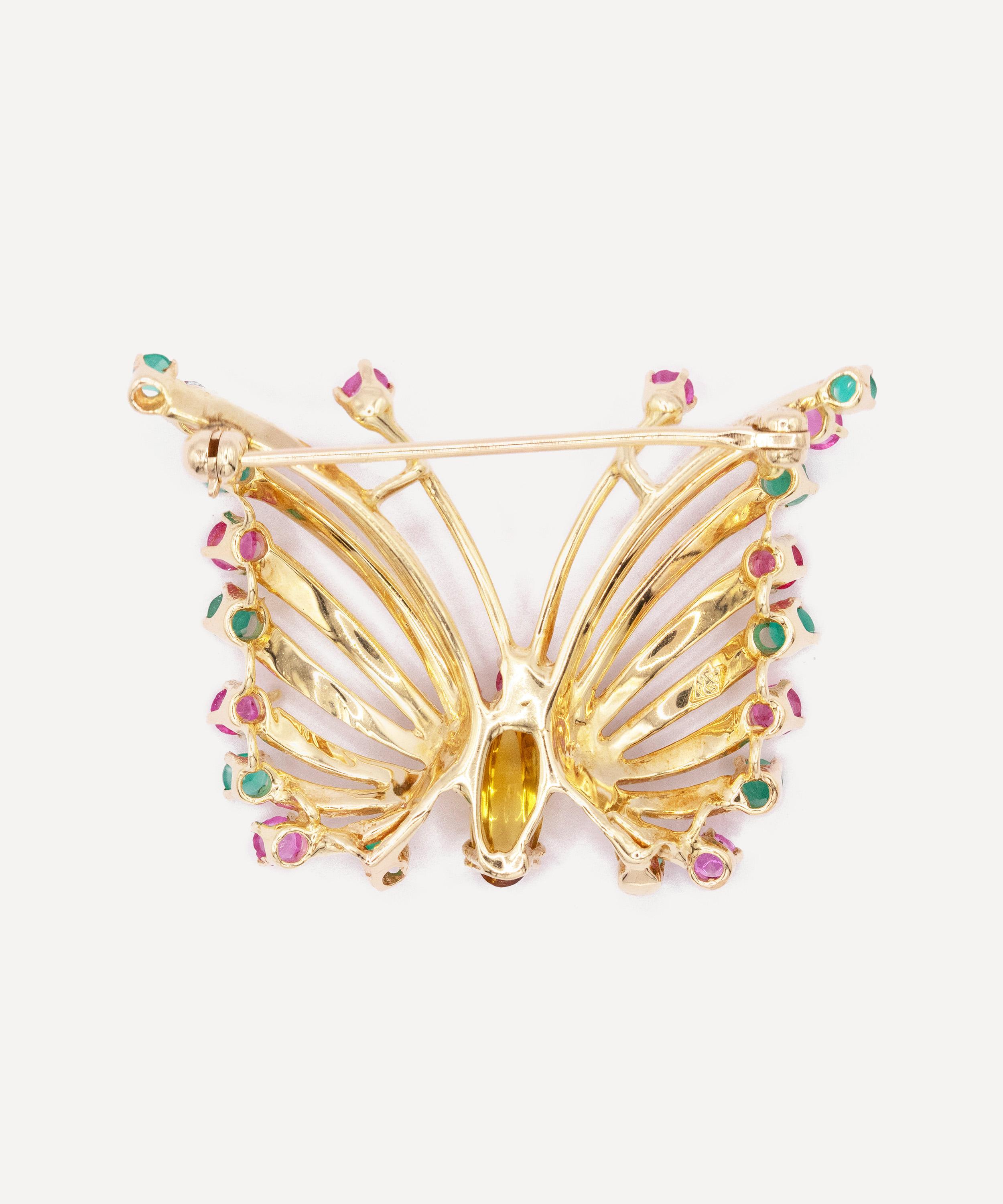 Kojis - 14ct Gold Vintage Gem-Set Butterfly Brooch image number 3