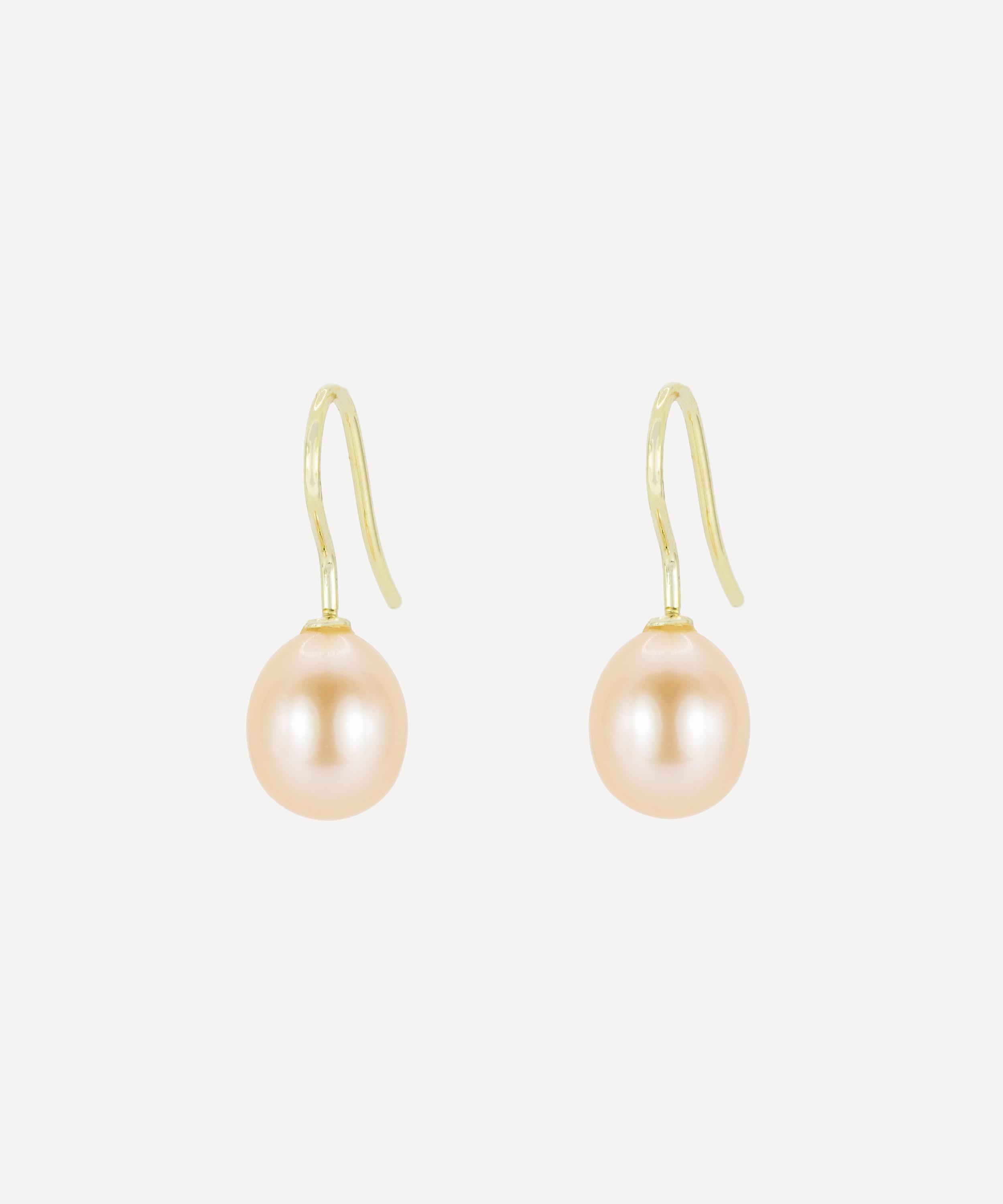 Kojis - 18ct Gold Pink Pearl Fishhook Drop Earrings image number 1