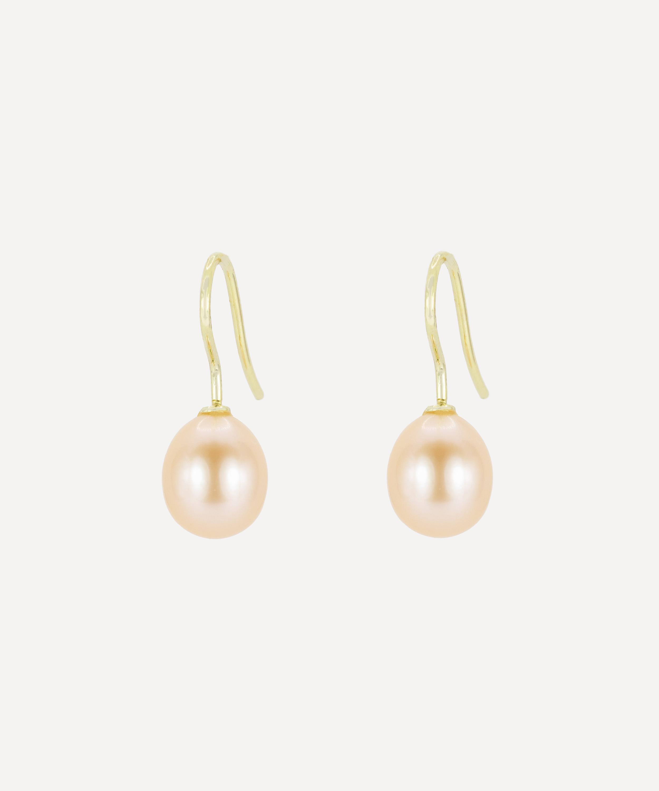 Kojis 18ct Gold Pink Pearl Fishhook Drop Earrings