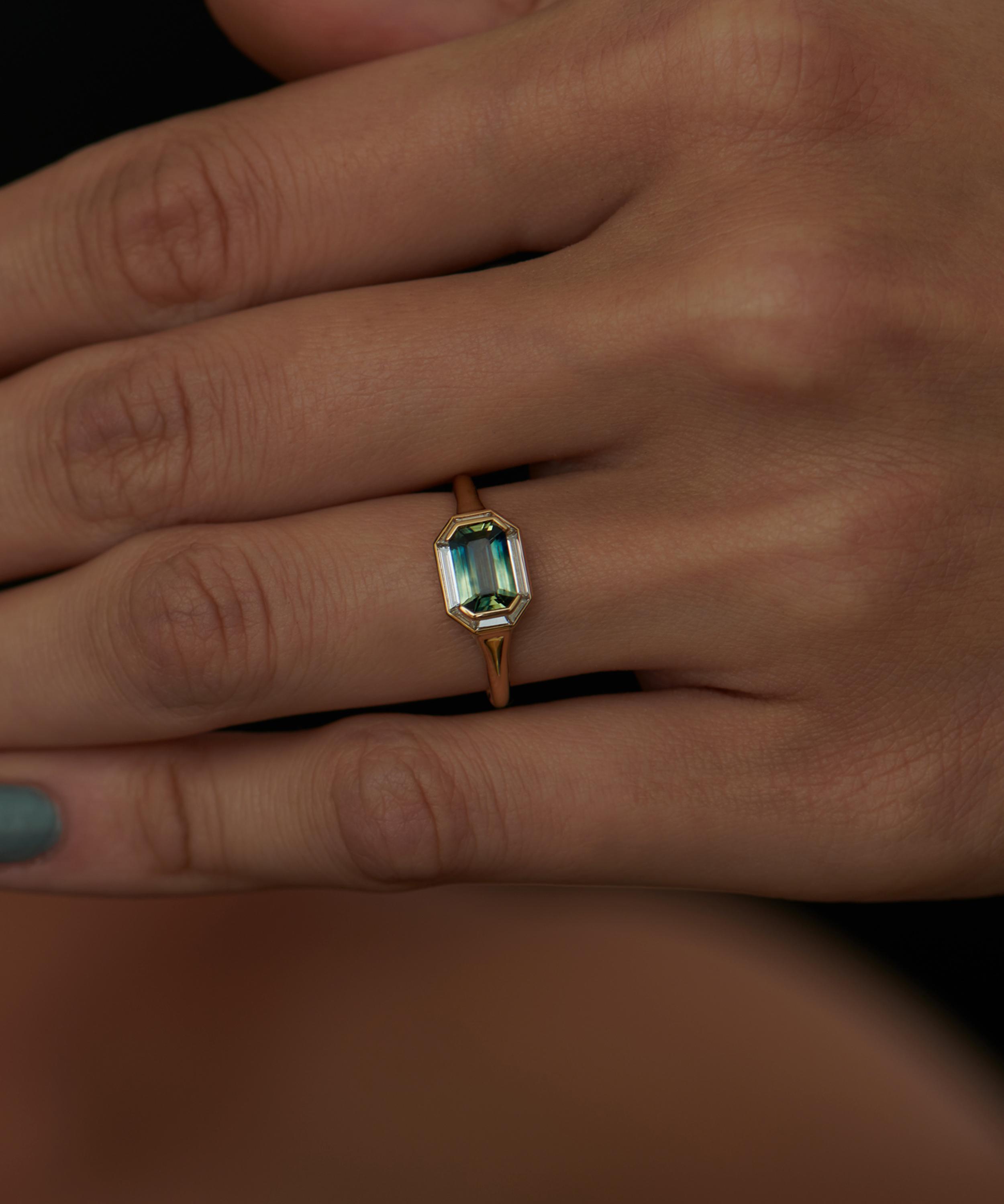 Artemer - 18ct Gold One-of-a-Kind Parti Sapphire and Trapezoid Diamond Engagement Ring image number 1