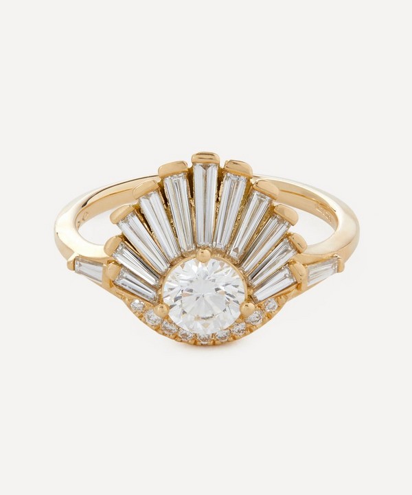 Artemer - 18ct Gold Vintage Art Deco Baguette Crown Cluster Engagement Ring image number null