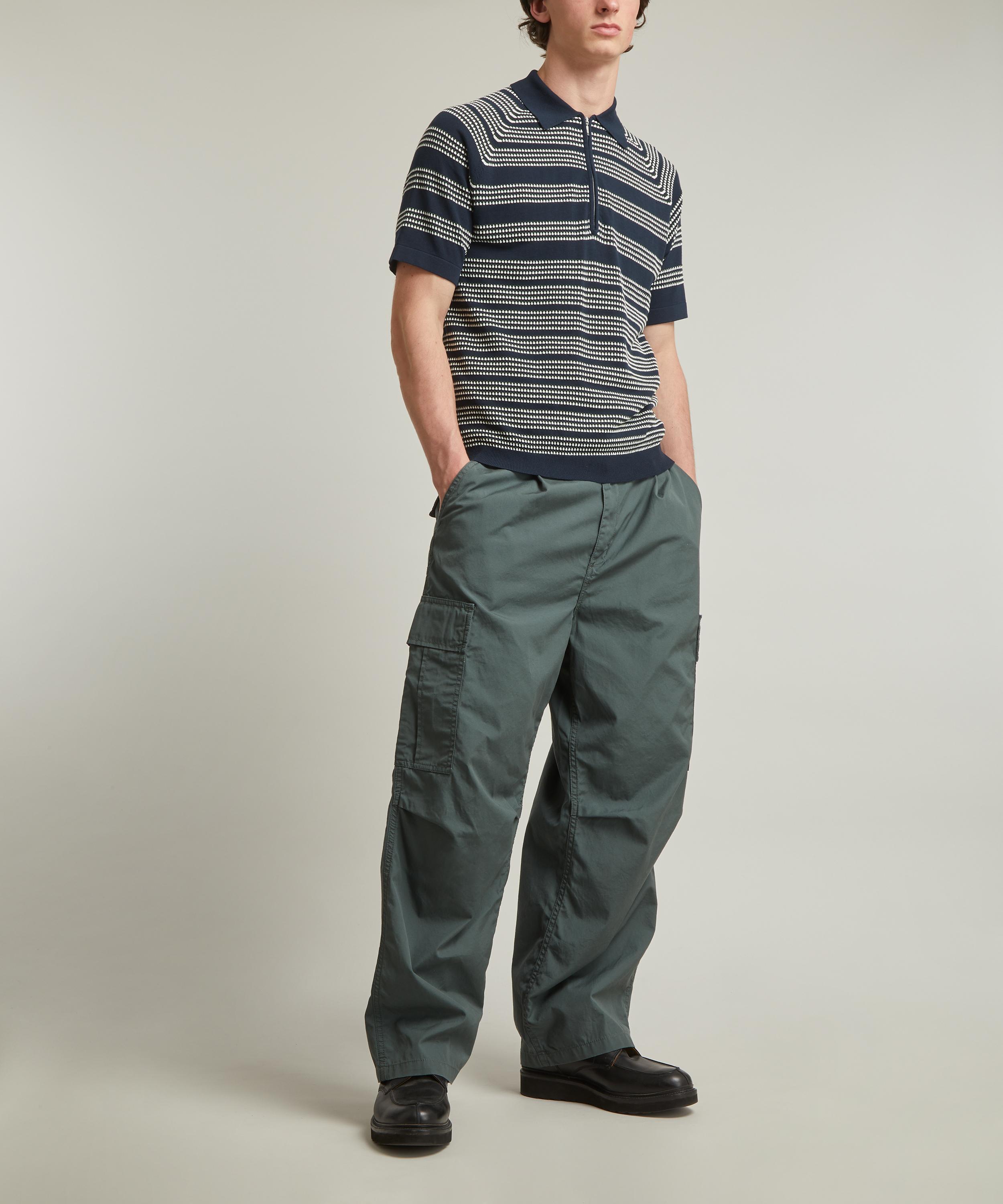 Beams - Zip Stripe-Pattern Knitted Polo Shirt image number 1