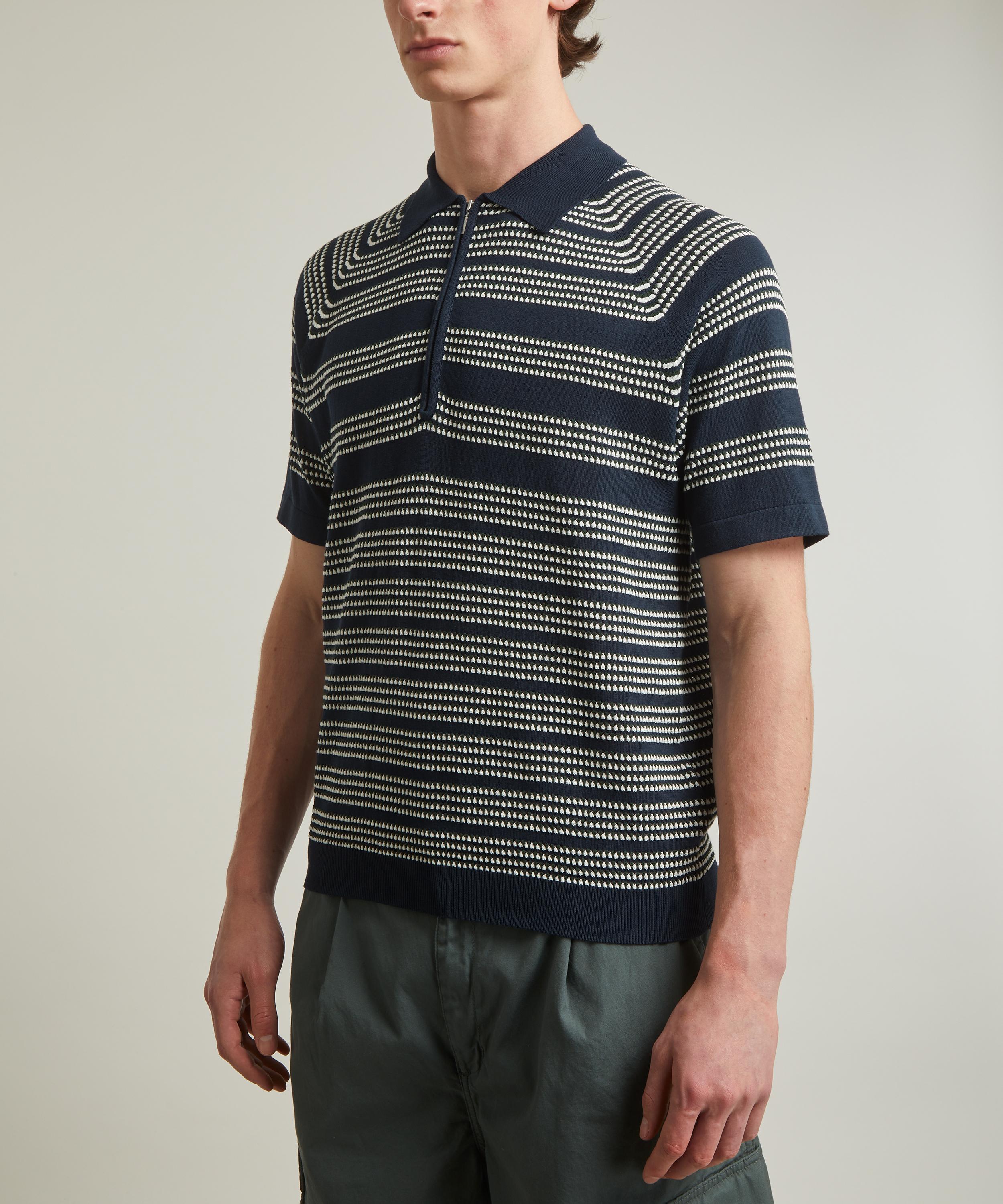 Beams - Zip Stripe-Pattern Knitted Polo Shirt image number 2