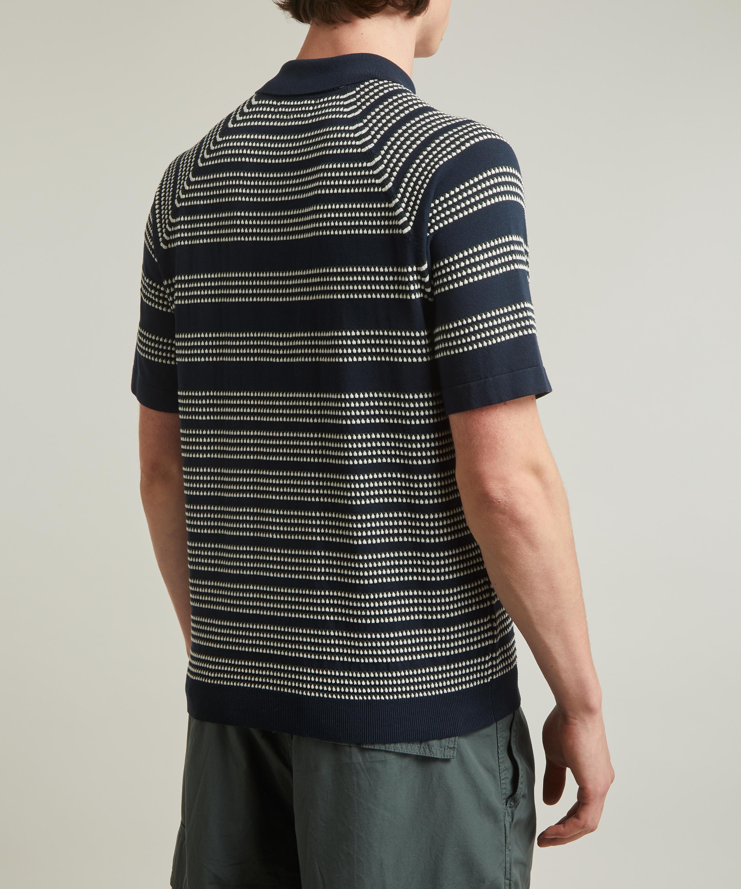 Beams - Zip Stripe-Pattern Knitted Polo Shirt image number 3
