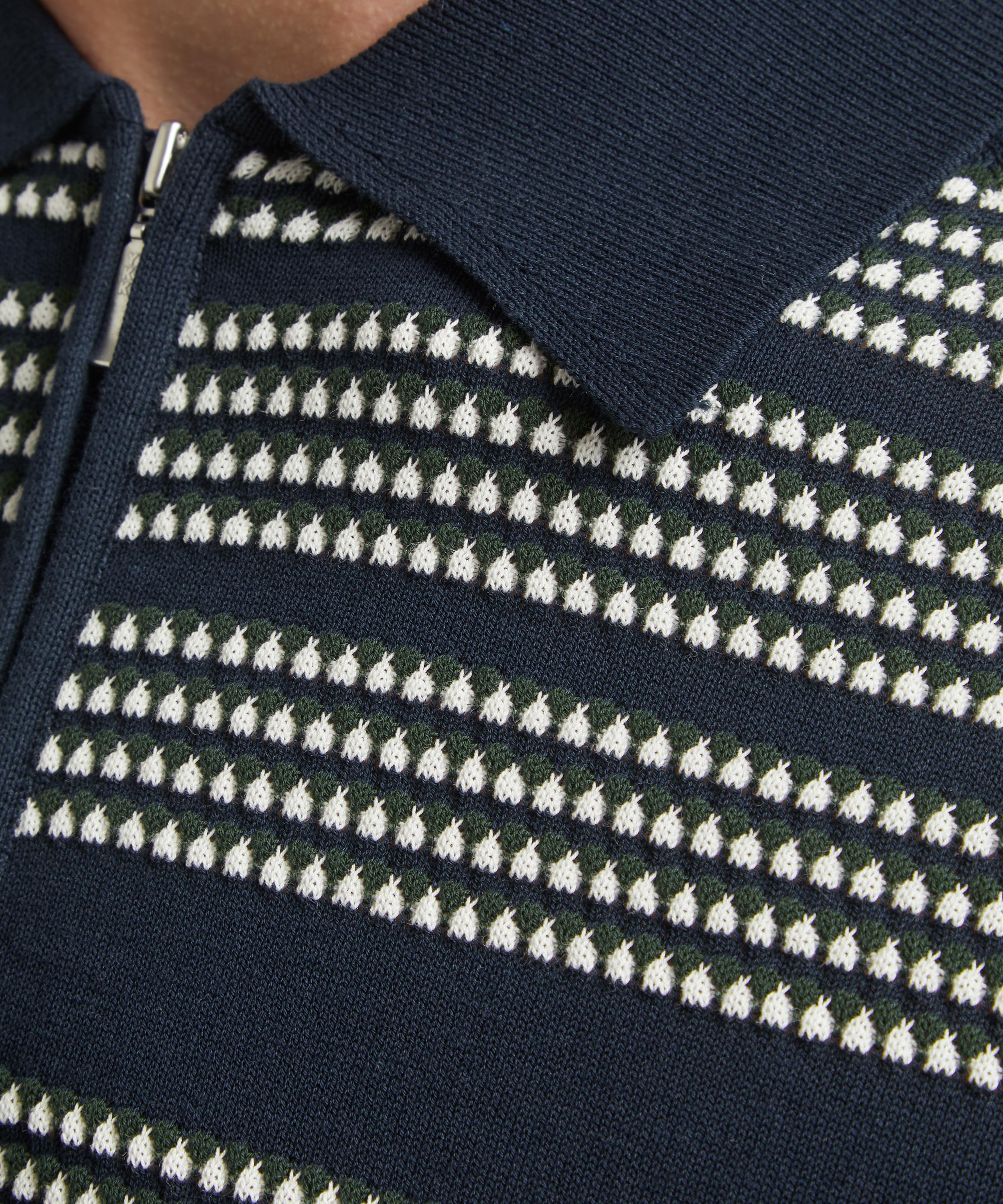 Beams - Zip Stripe-Pattern Knitted Polo Shirt image number 4