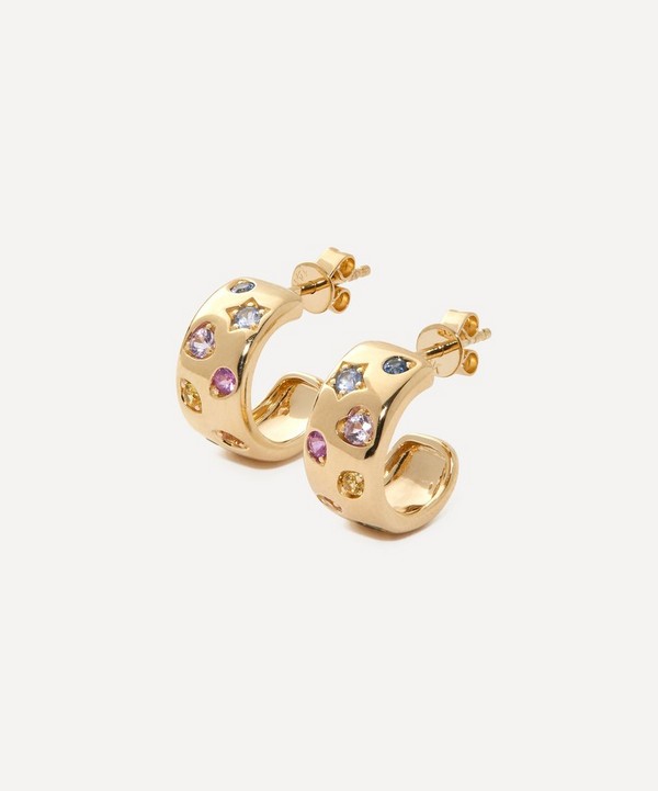Roxanne First - 14ct Gold Rainbow Sapphire Confetti Hoop Earrings image number null