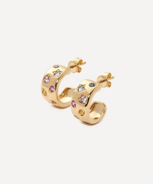 Roxanne First - 14ct Gold Rainbow Sapphire Confetti Hoop Earrings image number 0