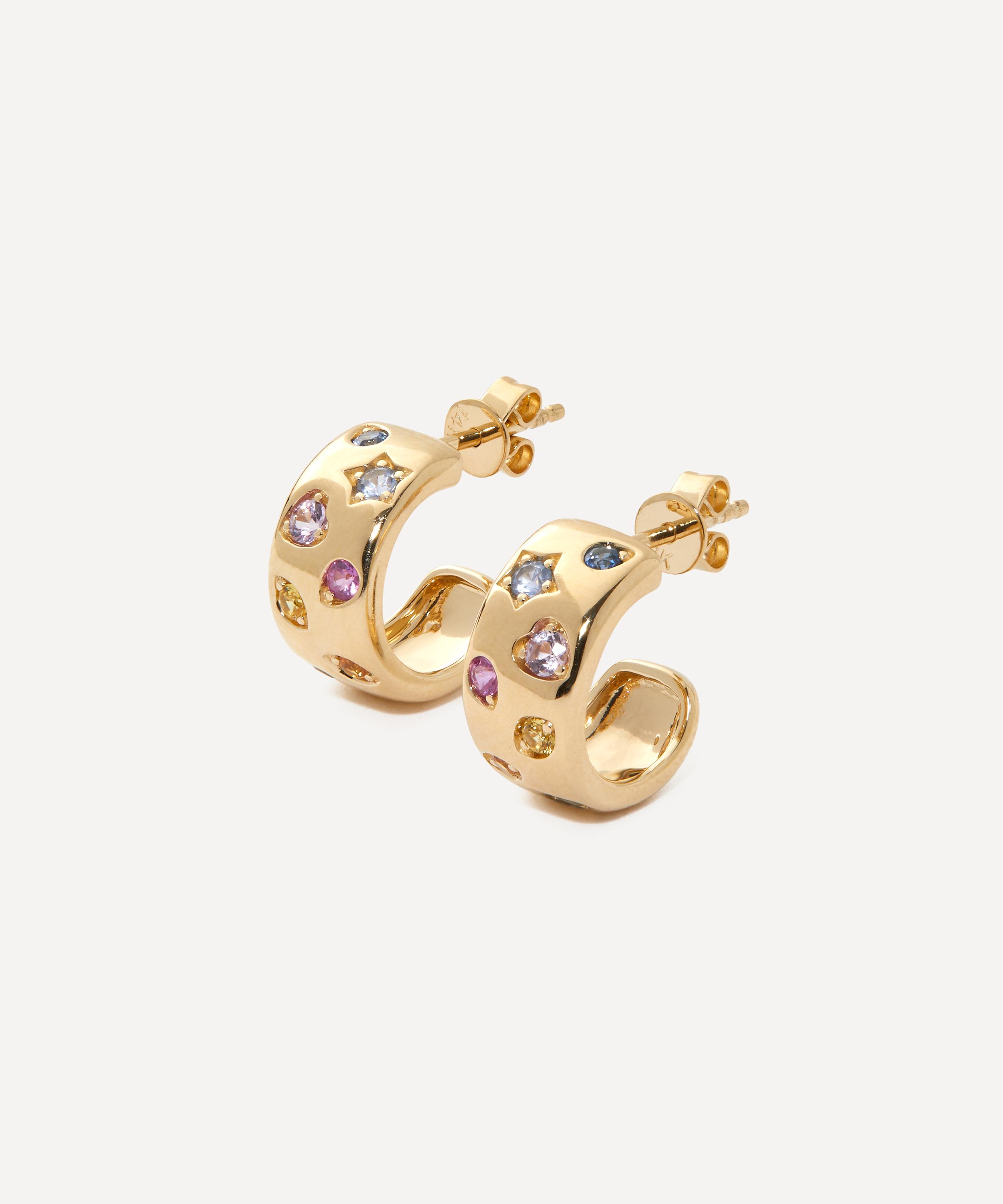 Roxanne First - 14ct Gold Rainbow Sapphire Confetti Hoop Earrings