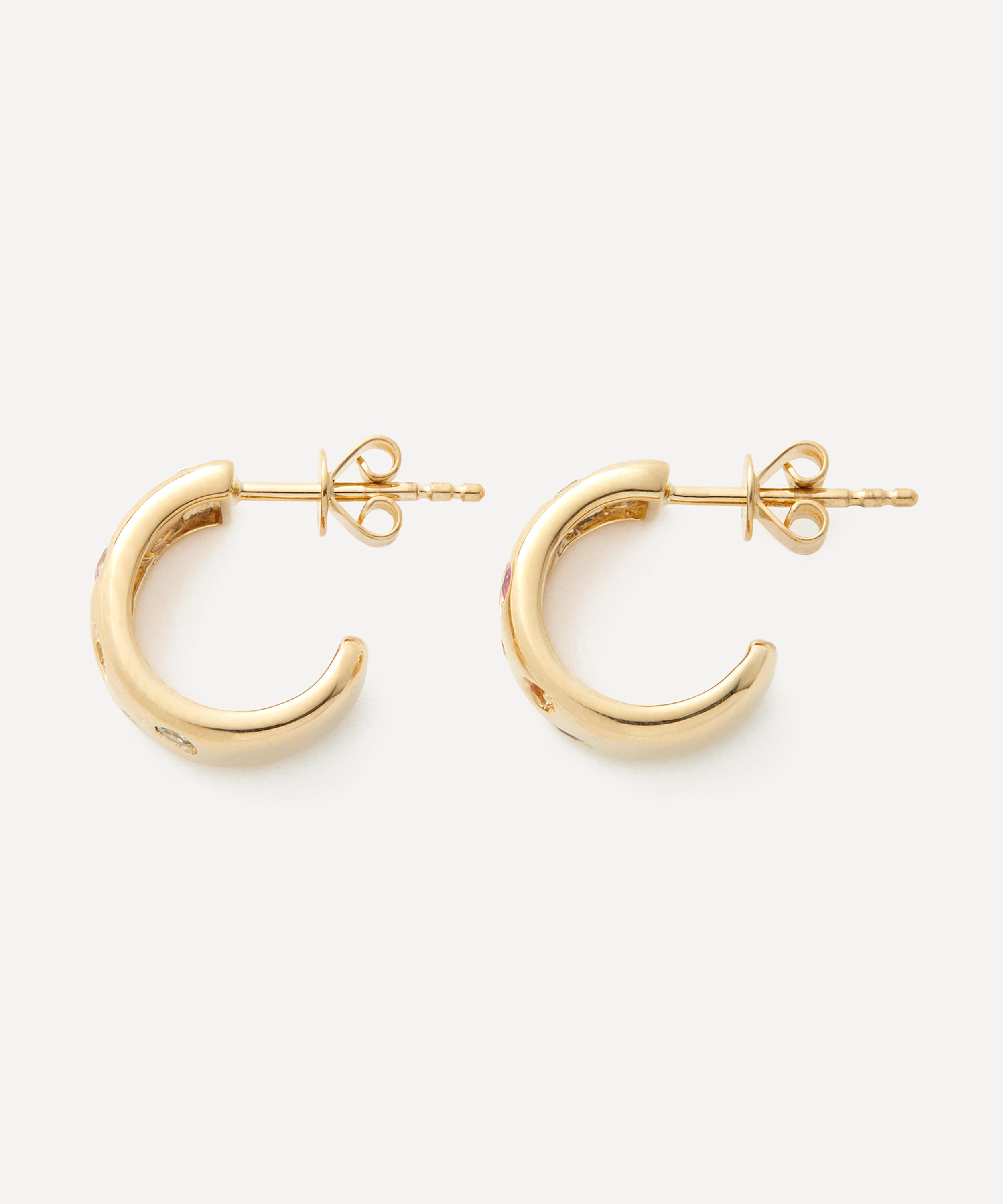 Roxanne First - 14ct Gold Rainbow Sapphire Confetti Hoop Earrings image number 2