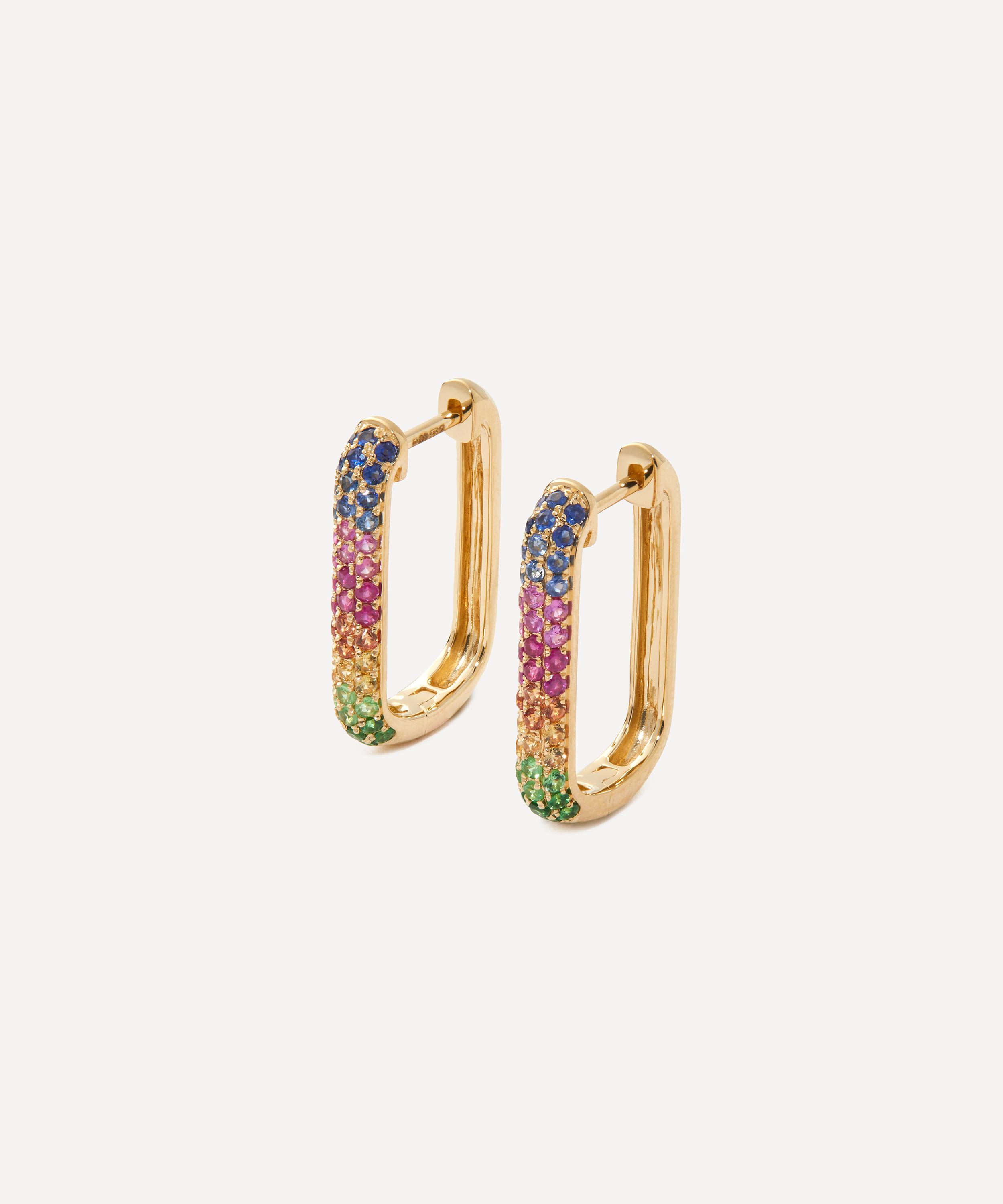 Roxanne First - 14ct Gold Rainbow Ombré Oval Hoop Earrings