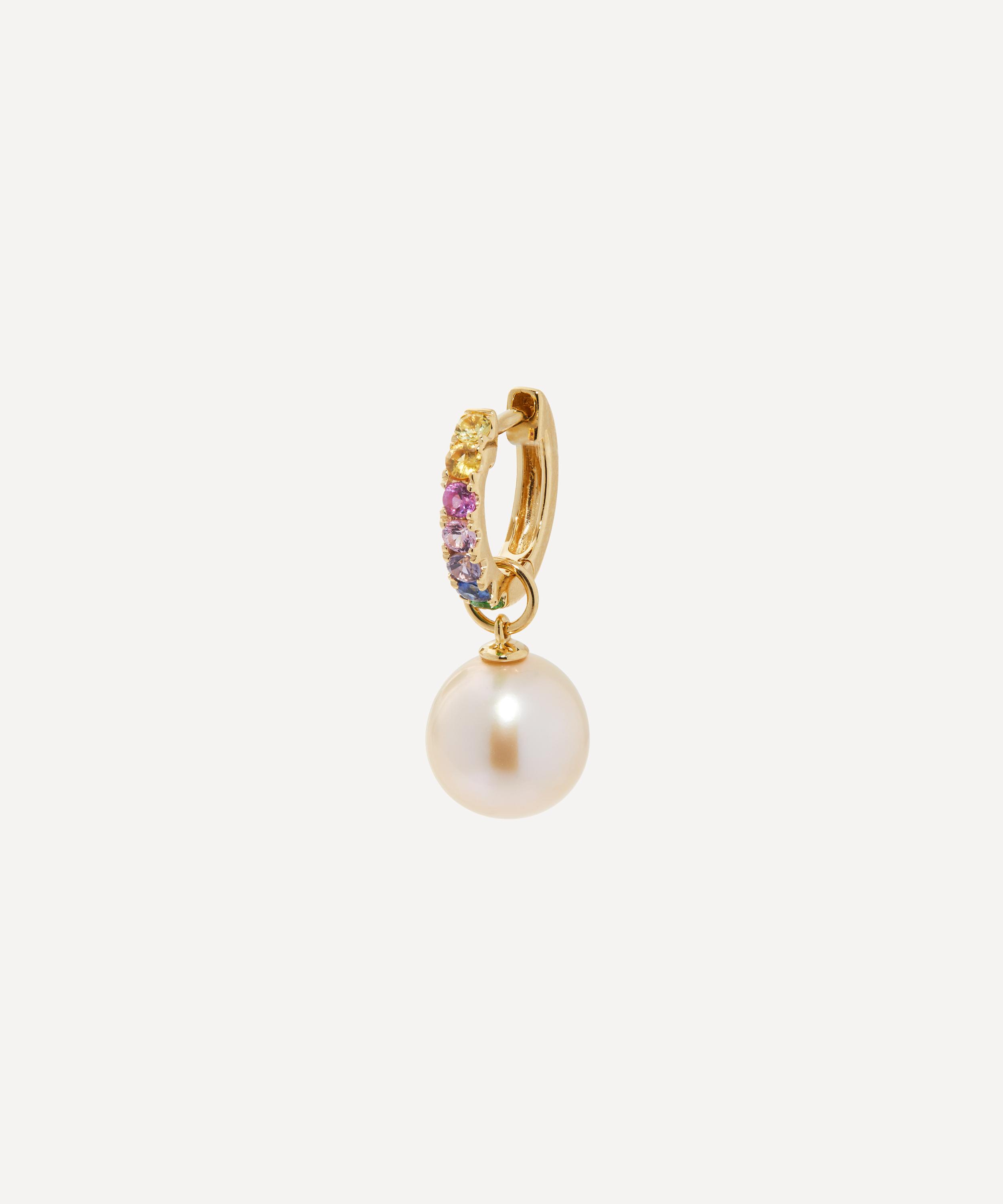 Roxanne First - 14ct Gold Rainbow Pearl Drop Huggie Hoop Earring image number 0