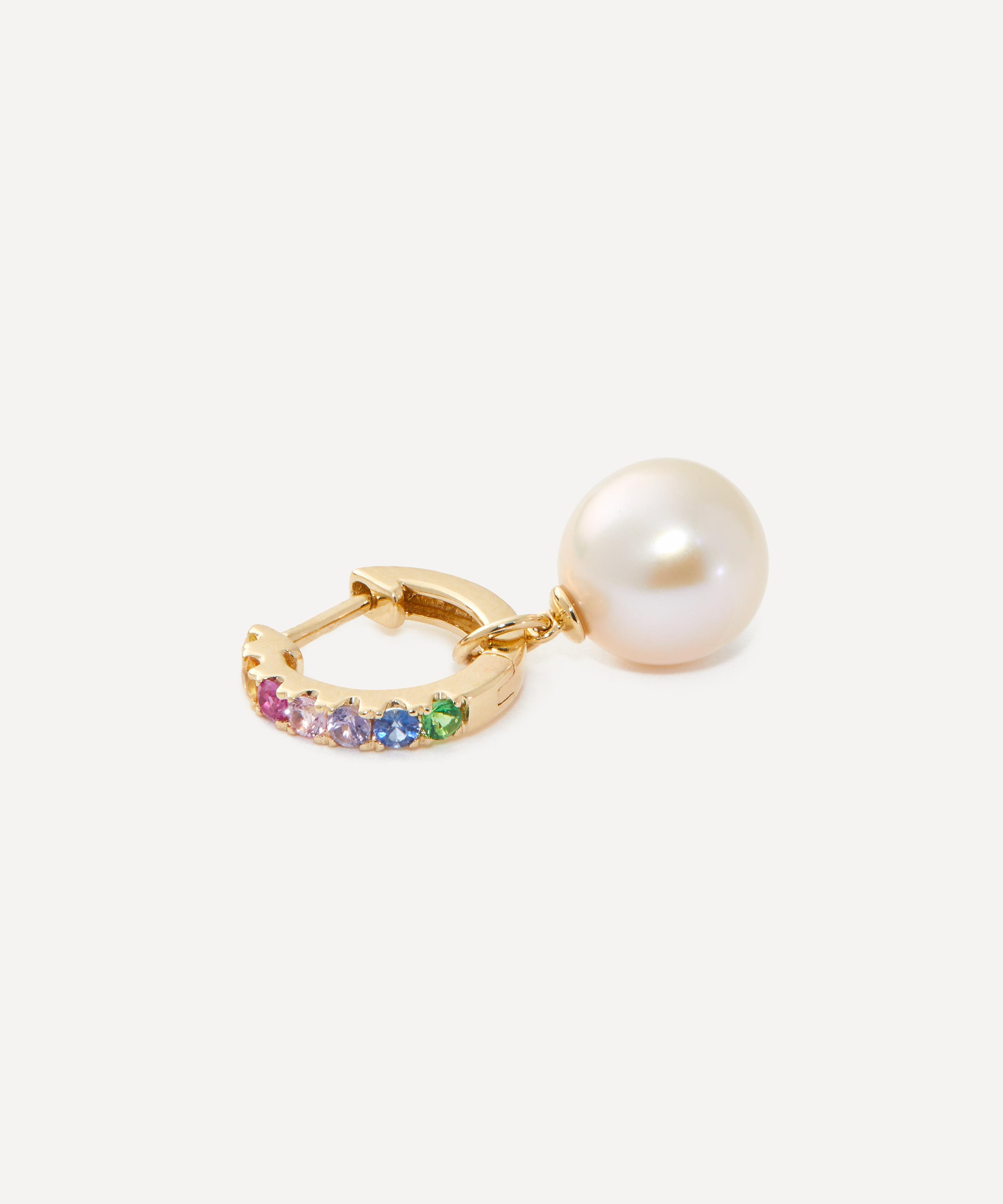 Roxanne First - 14ct Gold Rainbow Pearl Drop Huggie Hoop Earring image number 2