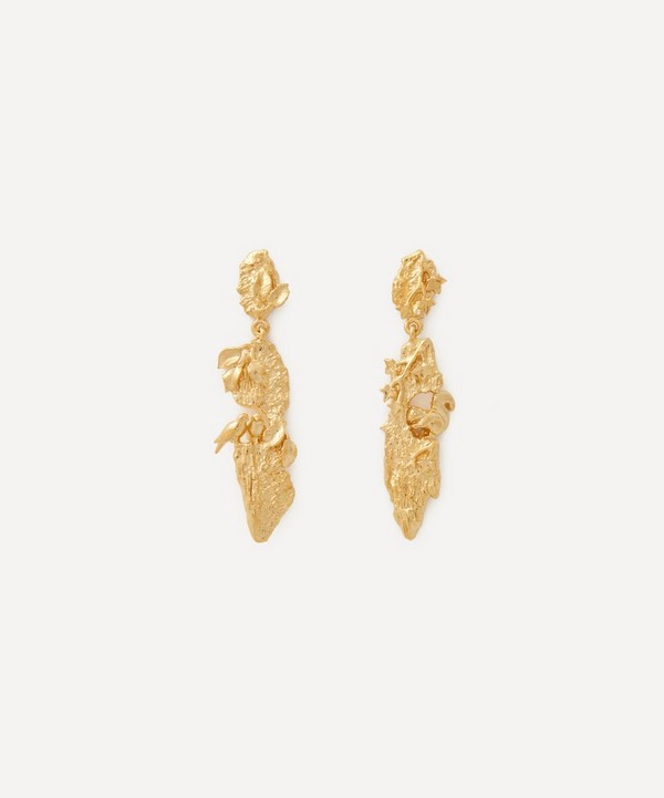 Alex Monroe - 22ct Gold-Plated Forest Bark Drop Earrings image number null
