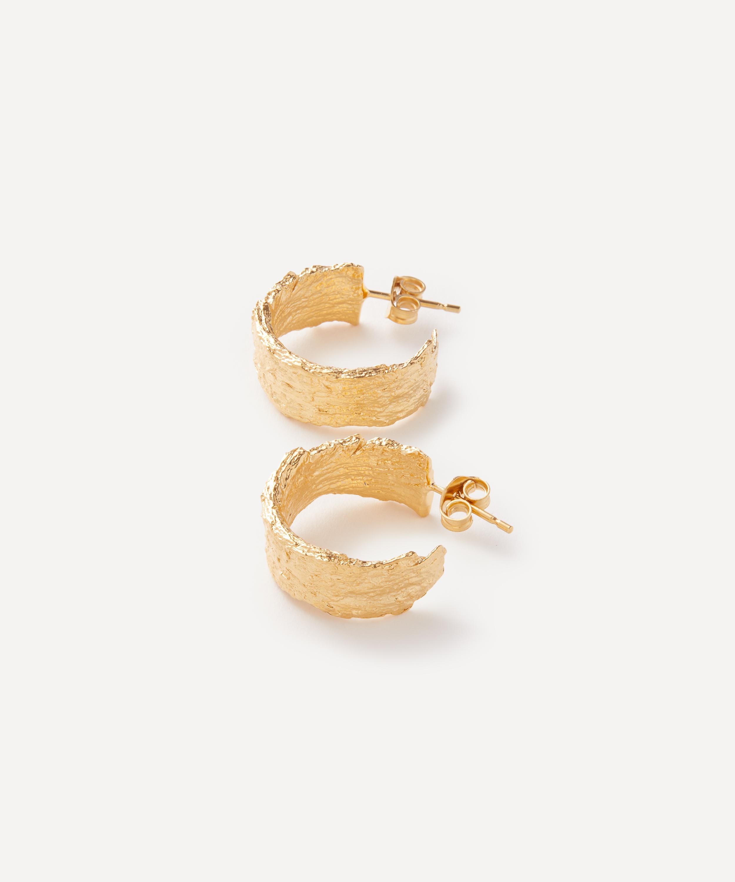 Alex Monroe - 22ct Gold-Plated Wide Bark Hoop Earrings image number 1