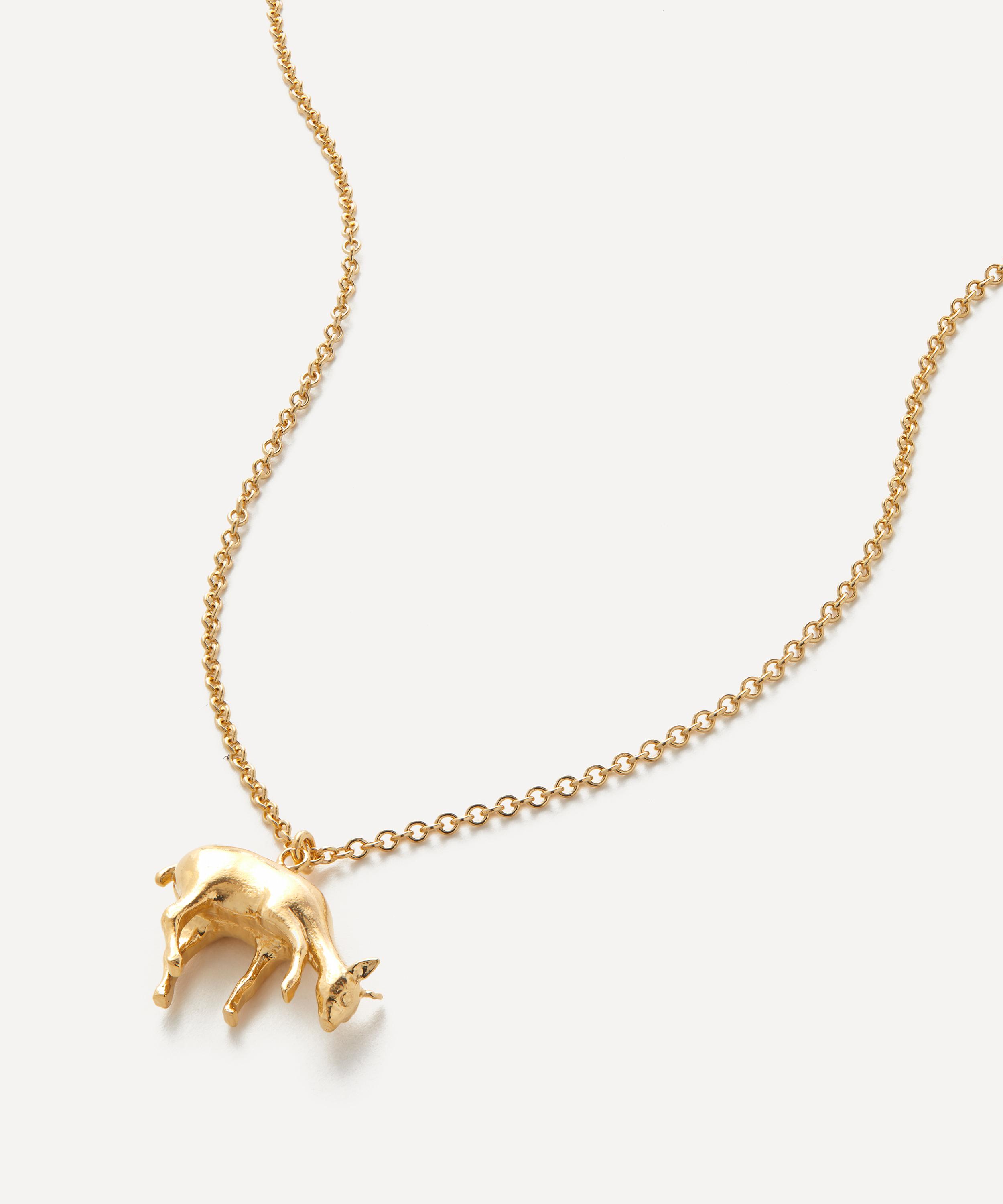 Alex Monroe - 22ct Gold-Plated Grazing Doe Pendant Necklace image number 0