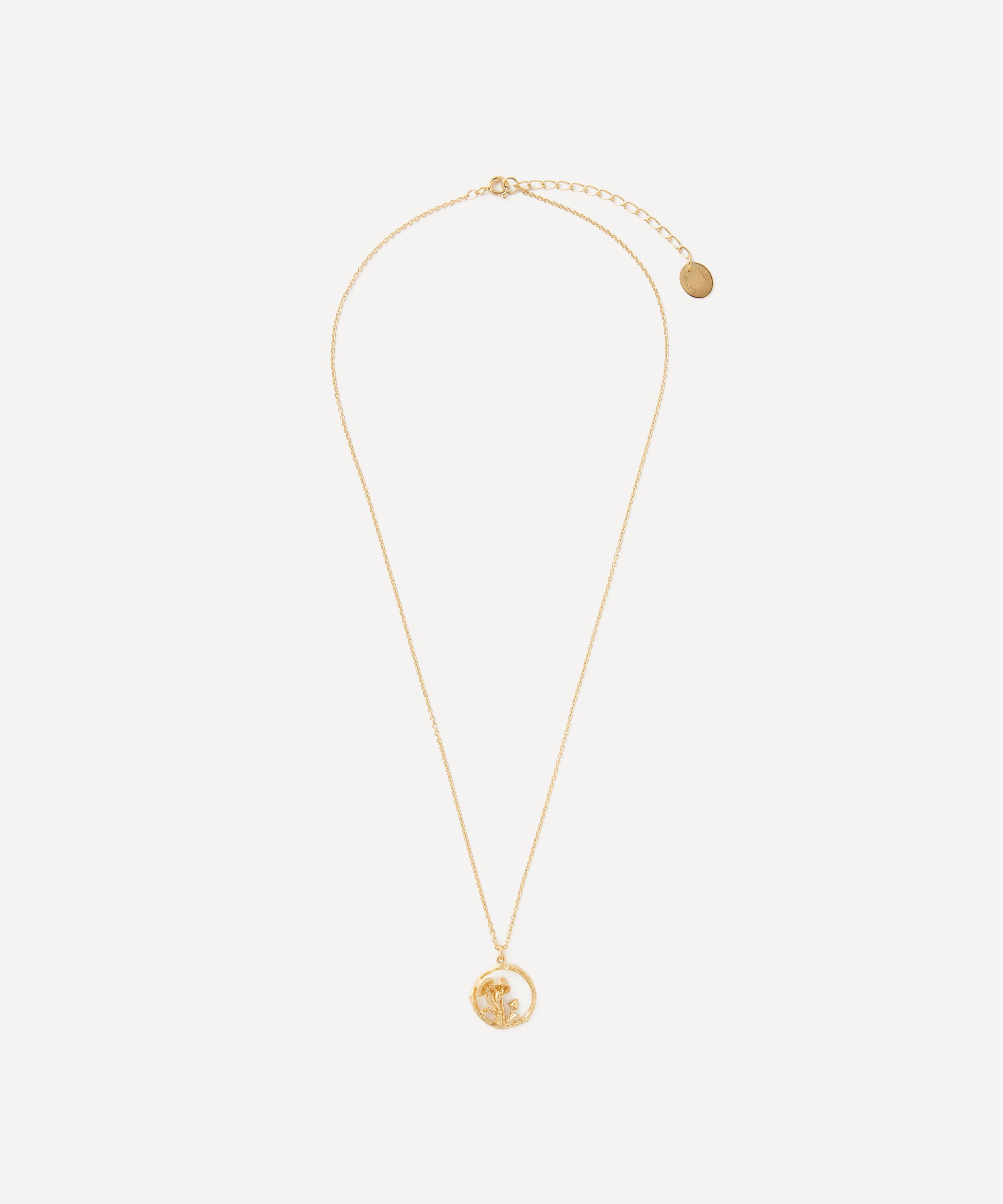 Alex Monroe - 22ct Gold-Plated Mushroom Patch Loop Pendant Necklace image number 1