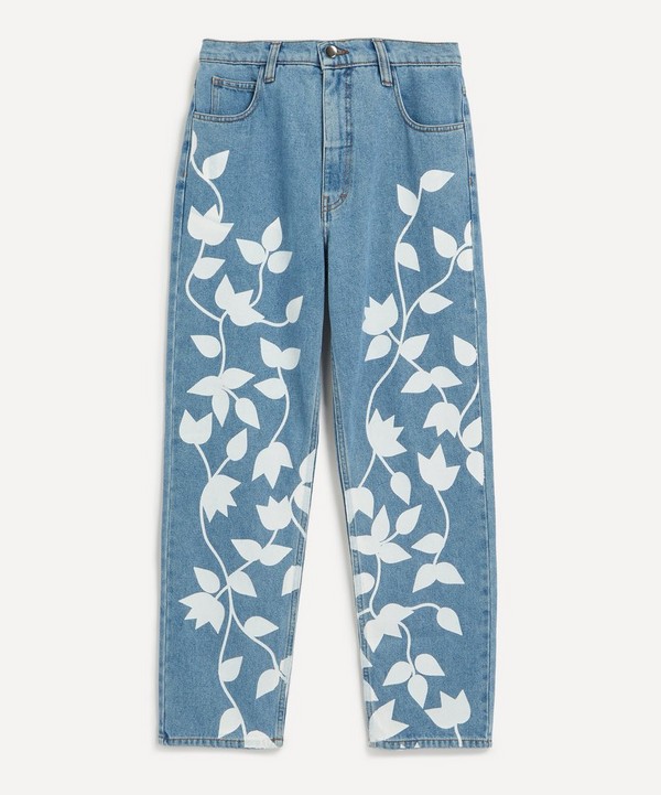 FANFARE - High Waisted White Petal Blue Jeans image number null
