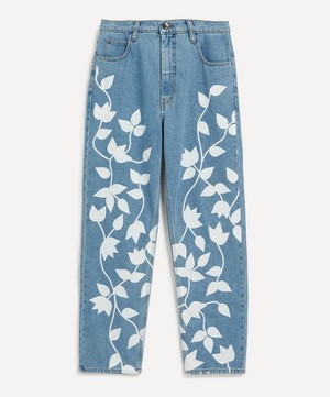 FANFARE - High Waisted White Petal Blue Jeans image number 0