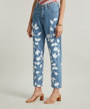 FANFARE - High Waisted White Petal Blue Jeans image number 2