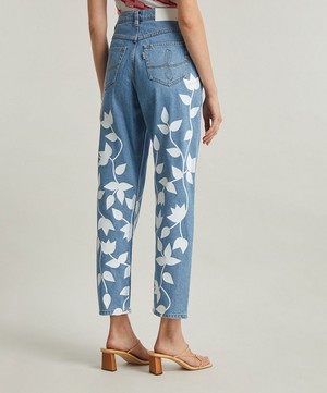 FANFARE - High Waisted White Petal Blue Jeans image number 3