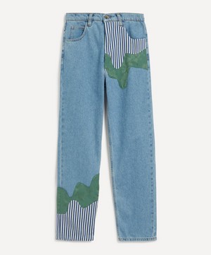 FANFARE - High Waisted Melt Patch Blue Jeans image number 0