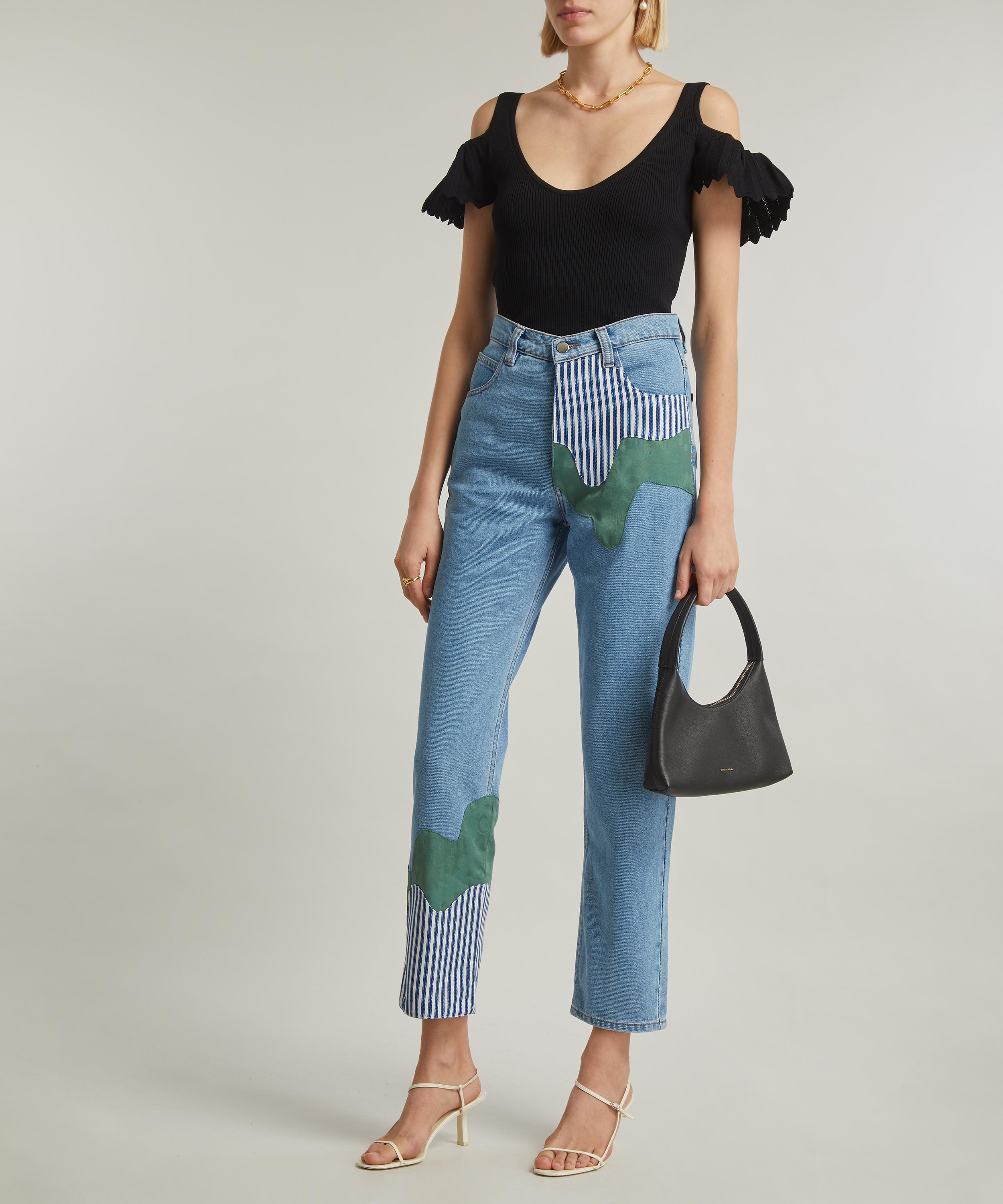 FANFARE - High Waisted Melt Patch Blue Jeans image number 1