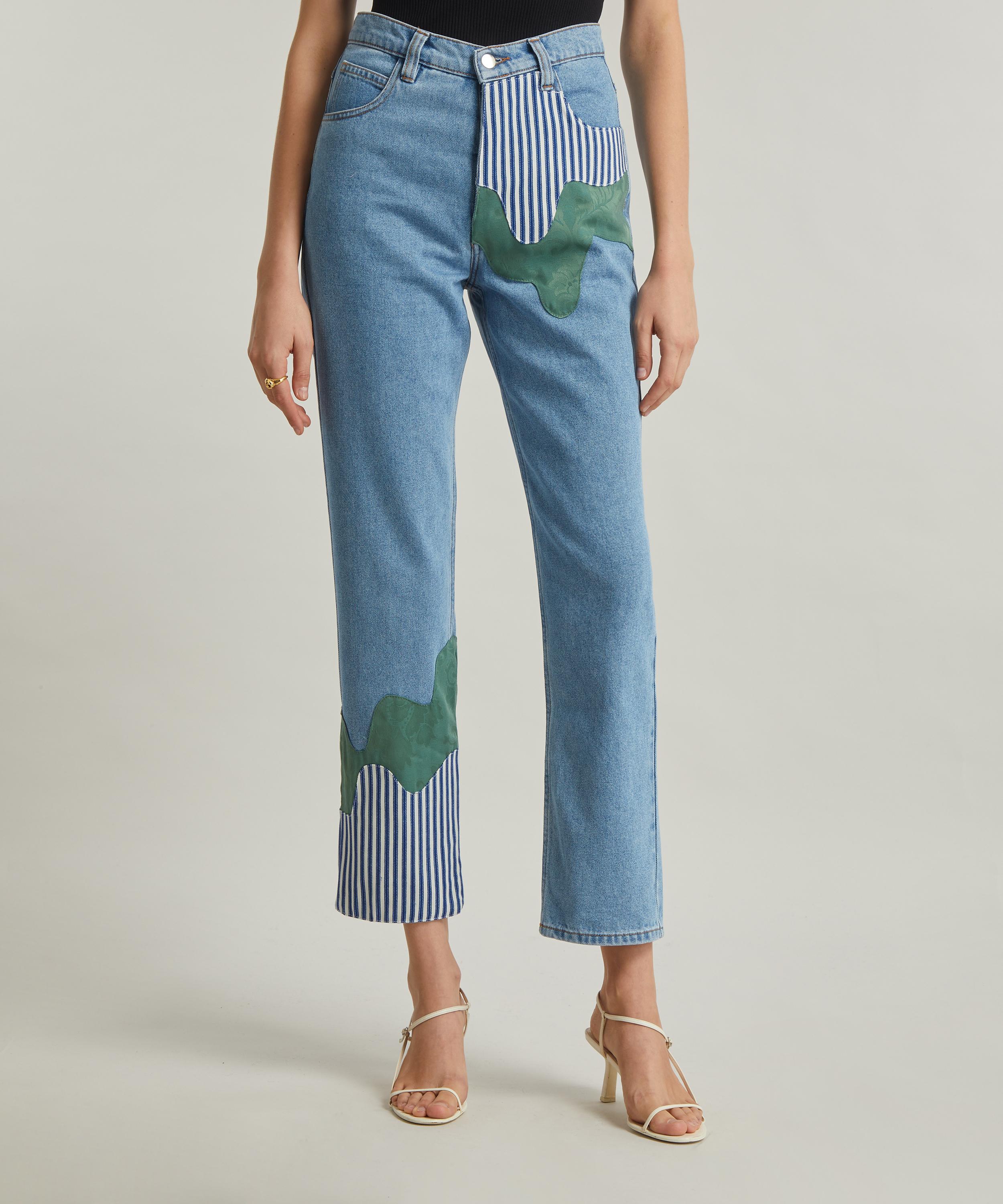 FANFARE - High Waisted Melt Patch Blue Jeans image number 2