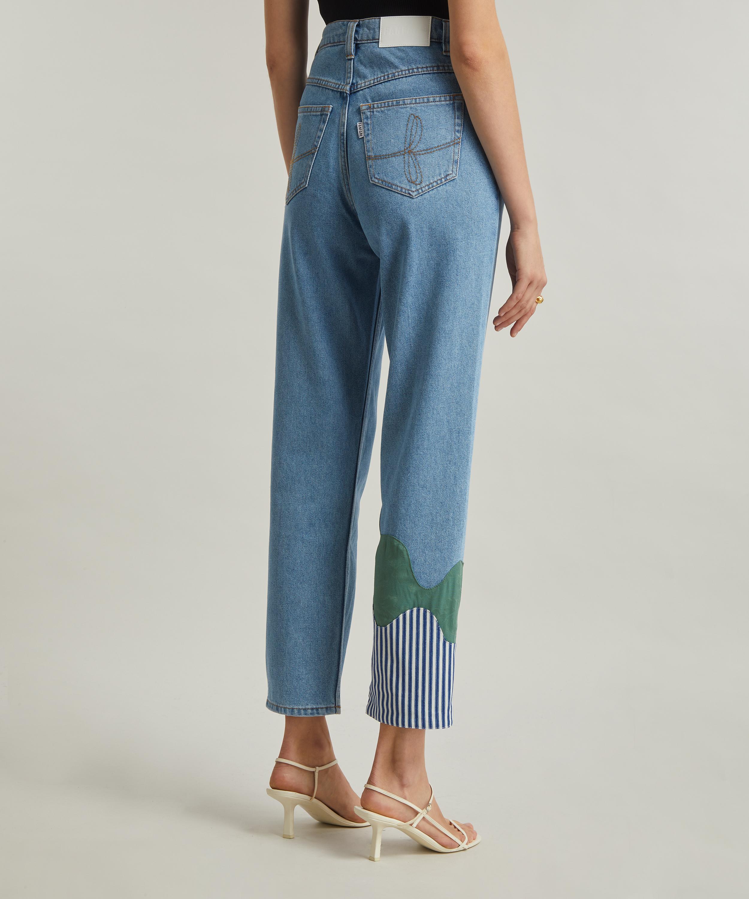FANFARE - High Waisted Melt Patch Blue Jeans image number 3