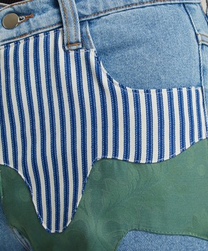 FANFARE - High Waisted Melt Patch Blue Jeans image number 4