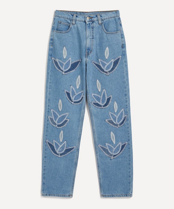 FANFARE - High Waisted Denim Leaf Blue Jeans image number null