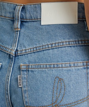 FANFARE - High Waisted Denim Leaf Blue Jeans image number 4