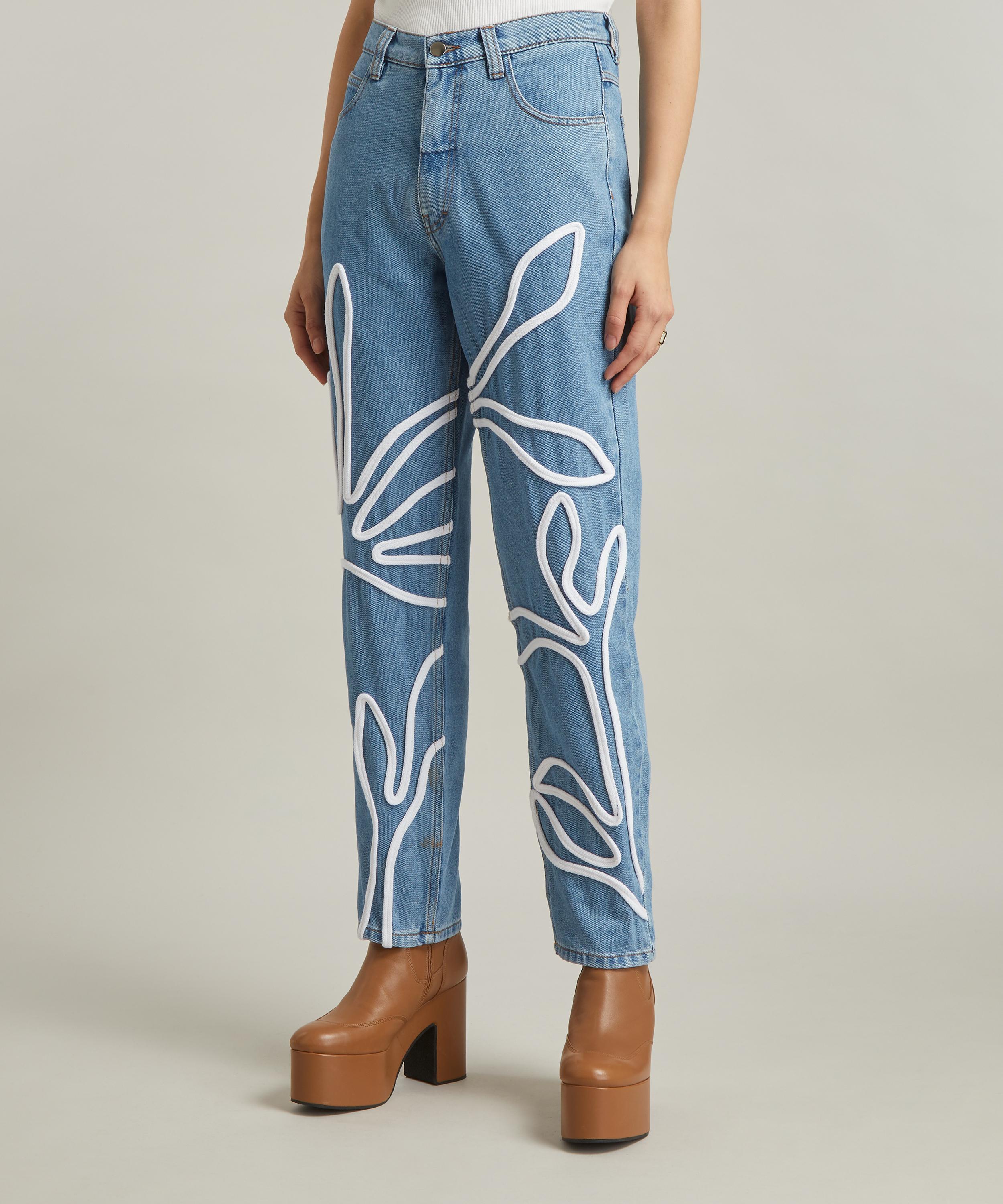 FANFARE - High Waisted Floral Trim Blue Jeans image number 2