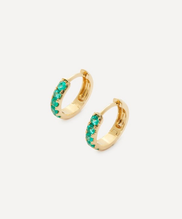 Andrea Fohrman - 14ct Gold Emerald Pavé Huggie Hoop Earrings